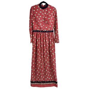 Vintage 1960s 70s Cottage Core Prairie Maxi Dress Women XS/S Red Floral Handmade